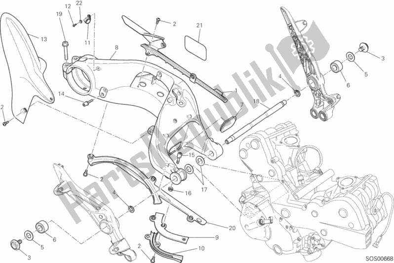 All parts for the Forcellone Posteriore of the Ducati Hypermotard Thailand 821 2015